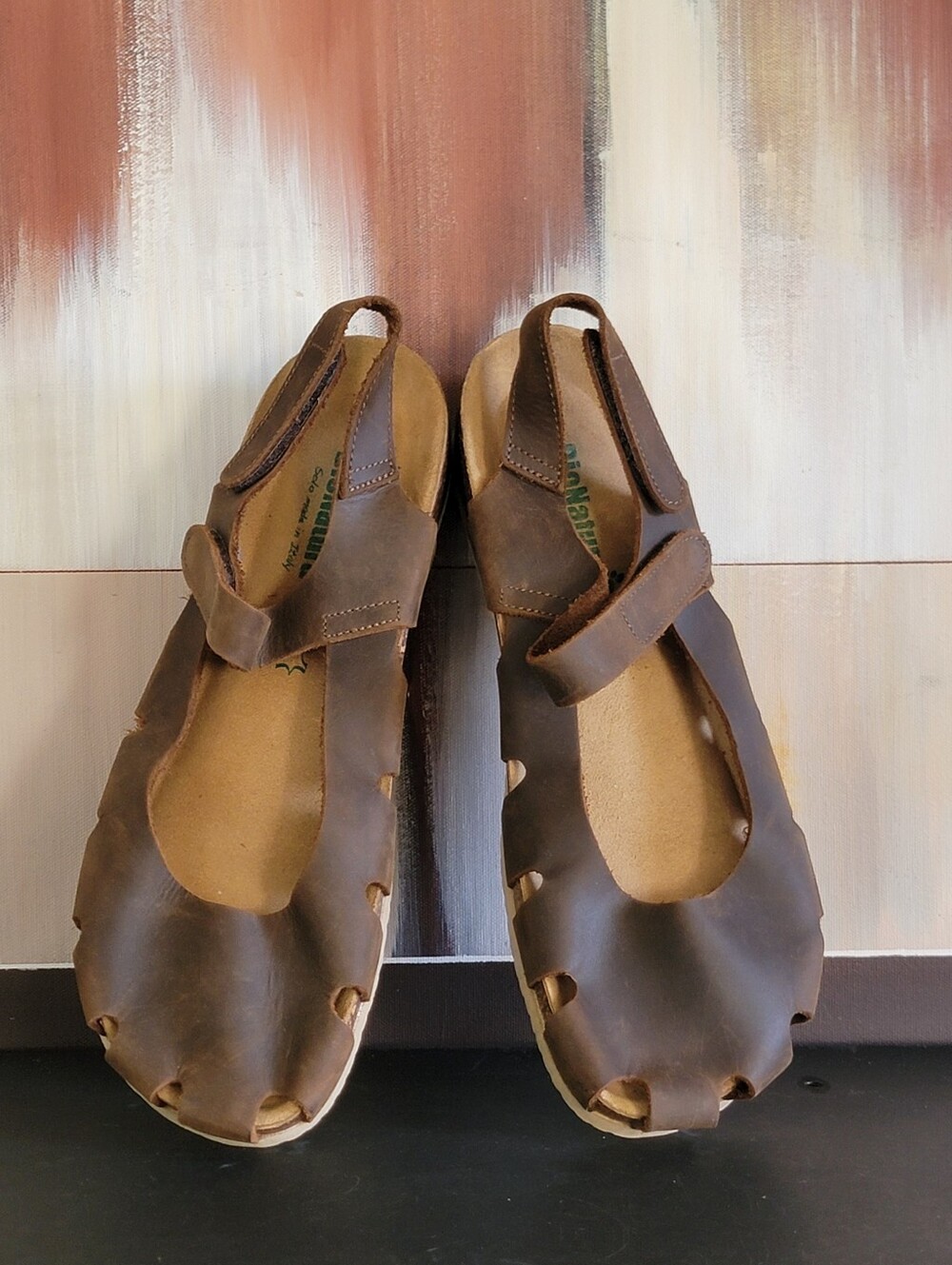 Bionatura Brown Distressed Leather Cork Mary Jane Shoes Sandals 41 US 10 Italy